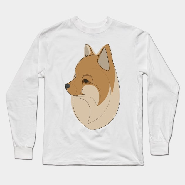 Pomeranian Spitz - one line drawing with colour Long Sleeve T-Shirt by addillum